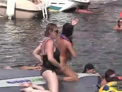 LibertyPorno presents: Lesbians have sex to entertain boat party guys