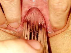LibertyPorno presents: Streching my peehole with 10 cm long and 25mm wide vibrator