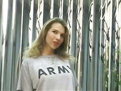 LibertyPorno presents: Sexy blonde with cute tan lines strips, shows off her pussy and ass