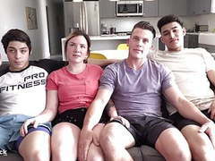 LibertyPorno presents: Crazy teen 4some. ass splitting huge cock and rimming!