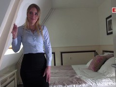 LibertyPorno presents: German female real estate agent secretary in pantyhose fuck