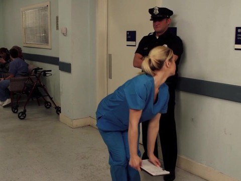 LibertyPorno presents: Nurse tara lynn fox drops on her knees to give a sloppy blowjob