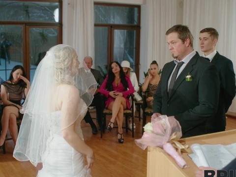 LibertyPorno presents: Dirty bride kristy waterfall rides a lover while people watch