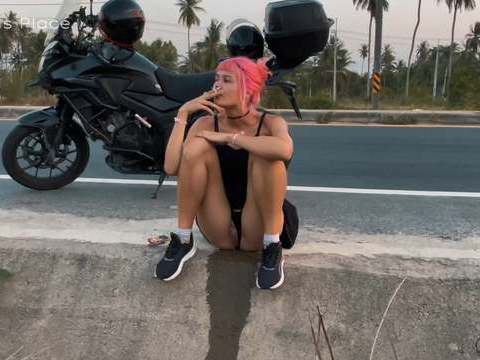LibertyPorno presents: Motorbike girlfriend peeing on the roadside