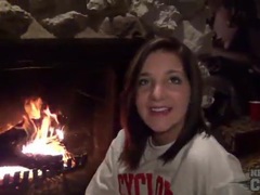 LibertyPorno presents: Teenager in front of fireplace has tight body