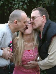 LibertyPorno presents: Petite blonde teenie girl enjoying two old biker penises