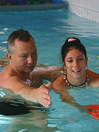 LibertyPorno presents: Brunette teenage beauty fucked by a horny swim teaching paps