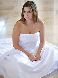 LibertyPorno presents: Busty glamorous amateur Danielle models wedding gown indoors & by the pool
