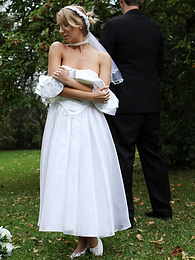 LibertyPorno presents: Blonde bride Hayley Marie Coppin gets naked on a lawn while taking her vows