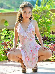 LibertyPorno presents: Stunning brunette young Isabel shows tiny tits and spreads her legs outdoor