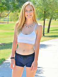 LibertyPorno presents: Sporty blonde babe Dakota strips her clothes and flaunts her hot body outdoors