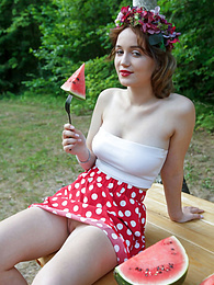 LibertyPorno presents: Nice belarusian stunner Rokki removes all clothes on a blanket in a backyard